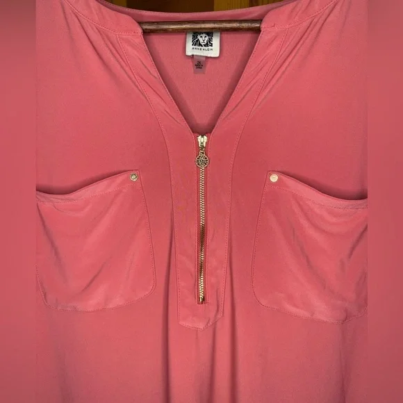 Anne Klein Elegant Coral Blouse with Pockets and Gold Zipper Detail - Picture 3 of 3